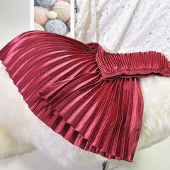Classic Golden Velvet Pleated Skirt High Waist Retro Style Fashion Office Lady Pleated Long Skirt Winter Velvet Skirt 90cm Long
