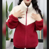 Women's Quilted Lamb Fleece Jacket | Warm Mid-Length Coat -femstylo