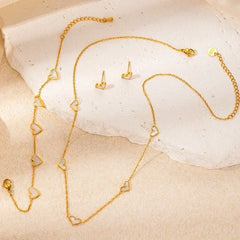 ANENJERY 316L Stainless Steel Heart Shell Necklace Bracelet Earrings For Women Girls Simple Fashion Jewelry Set Gifts Wholesale