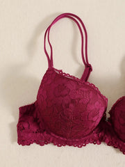 1 Set Elegant Lace Embroidery Breathable Fabric Lingerie Set Push-Up Bra Drop Waist Sheer Panty - Ultimate Valentine's Day