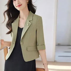 Black Women Blazer Slim Blazer Office Lady Work Suit Cropped Jacket Spring Summer Short Top Design Casual Coats Mujer One Button