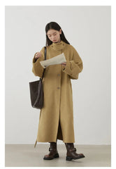 CHIC VEN Korean Women Woolen Coat Single Breasted Loose Stand Collar Belt Long Double-sided Ladies Overcoat Autumn Winter 2024