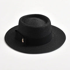 NEW Spring Summer Straw Hats for Women Round Bumpy Surface Flat Top Bowknot Dress Cap Travel Beach Sun Hat Gorra