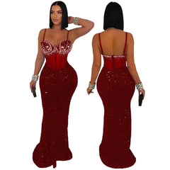 Long Dress Women Sexy Party Dresses Sling Bodycon Vestidos Streetwear Club Sequin Hot Drilling Elegant High Waist Y2k Evening