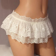 Women Sexy Lace Panties Ruffle Trim Lingerie Briefs Soft Comfortable Briefs Lolita Pink White Black