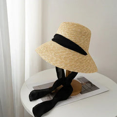 Straw summer hat French elegant ladies seaside travel sun hat Hepburn style wide brim hat 햇빛가리개 모자 모자