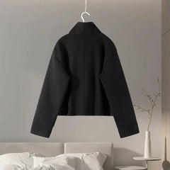 Fashion Women's Stand Collar Woolen Coats Long Sleeve Loose Female Short Coat 2025 Autumn Winter Office Lady Street Jacket