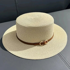 Simple Straw Summer Women Beach Hat Female Casual Panama Hat Women Flat Brim Bowknot Straw Cap Girls Sun Hat