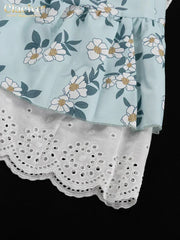 Clacive Summer Slim Print Women's Dress Fashion Slash Neck Short Sleeve Mini Dresses Elegant High Waist Patchwork Female Dress