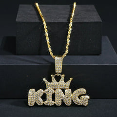 Fashion Hip Hop Crown with KING Pendant Necklace For Men Crystal Cuban Chain Iced Out Bling Hiphop Necklaces Rock Biker Jewelry