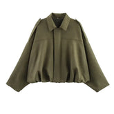 ETJ 2025 TRAF Spring new women's suede texture effect Loose version of fashion lapel shoulder bomber jacket