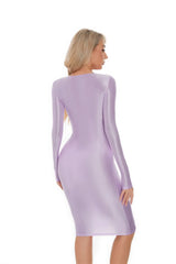 Sexy Women Oil Glossy Shiny Tight Pencil Dress Stain Smooth Bodycon Dress Elastic Push Up Packet Hip Stretch Step Dress