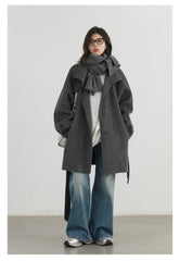 CHIC VEN Korean Women Woolen Coat Single Breasted Loose Stand Collar Belt Long Double-sided Ladies Overcoat Autumn Winter 2024