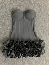 Real Photos Women New Bandage Dress Strapless Laced Up Back Flowers Hem Bodycon Mini Celebrity Evening Party Birthday Dresses