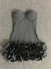 Real Photos Women New Bandage Dress Strapless Laced Up Back Flowers Hem Bodycon Mini Celebrity Evening Party Birthday Dresses