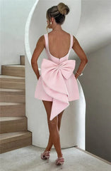 Mozision Pearl Bow Backless Sexy Mini Dress For Women Robe Fashion Zipper Sleeveless High Waist A-line Club Party Dress Elegant