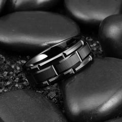 Fashion Men 8MM Stainless Steel Ring Black Color Brushed Double Groove Pattern Men's Wedding Ring Party Jewelry For Women Gift