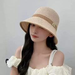 Outdoor Sunshade Hats Summer Breathable Hollow Knitted Korean Fashion Women Fisherman Hat Permeability Crochet Retro Bucket Hat