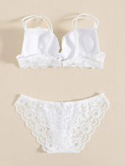 1 Set Elegant Lace Embroidery Breathable Fabric Lingerie Set Push-Up Bra Drop Waist Sheer Panty - Ultimate Valentine's Day