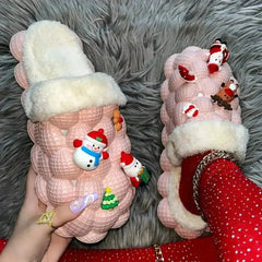 Pink Furry House Slides for Chirstmas Funny DIY Bubble Slippers - Femstylo