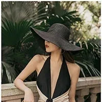Women Sun Hat Big Eaves Waves Beach Cap Ladies Hat Big Brim Sun Visors UV Cut Bucket Panama Cap Foldable Straw Sunscreen Vintage