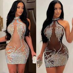 Sexy Summer Women Clothing Mesh Lace Embroidery Nightclub Ladies Dress One-piece Short Skirt Urban Style Elegant Commuting Style