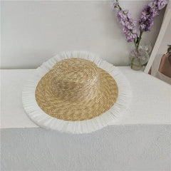 Straw summer hat French elegant ladies seaside travel sun hat Hepburn style wide brim hat 햇빛가리개 모자 모자