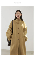 CHIC VEN Korean Women Woolen Coat Single Breasted Loose Stand Collar Belt Long Double-sided Ladies Overcoat Autumn Winter 2024