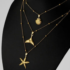 1Pc Temperament Fashion Summer Beach Blue Marine Life Sea Horse Shell Turtle Mini Fish Bead Necklace Classic Clavicle Chain