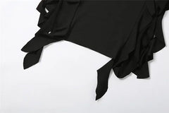 Cryptographic Irregular Ruffle Off Shoulder Sexy Backless Midi Dress for Women Elegant Birthday Vestido Summer Sundresses Ruched