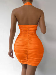 Sexy Deep V Evening Party Sleeveless Backlss Dress 2024 Summer Short White Halter Dresses Women Tight Club Mini Dress Clubwear