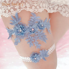 K03 2 PCS Sexy Lace Flower Crystal Pearls Wedding Garter Belt Thigh Ring Bridal Leg Garter Stocking Garter Belt Girl Women
