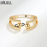 Fashion Anxiety Fidget Rings Adjustable for Women Simple Gold Color Round Beads Rotate Freely Ring Jewelry Anti Stress Gifts