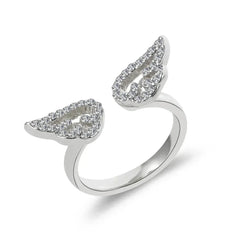 Korean Light Luxury Zircon Angel Wings Ring Elegant Silver Color Adjustable Finger Rings For Women Party Birthday Jewelry Gift