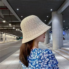 Outdoor Sunshade Hats Summer Breathable Hollow Knitted Korean Fashion Women Fisherman Hat Permeability Crochet Retro Bucket Hat