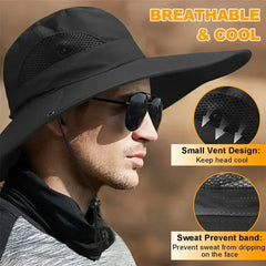 Summer Bucket Hat For Men Fisherman Cap Fishing Outdoor Sunshade Wide Visor Brim UV Sunscreen Riding Hiking Suncreen Sunhat