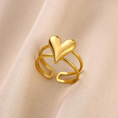 Stainless Steel Flower Open Rings For Women Trend Wedding Heart Jewelry Gold Color Geometric Hollow Ring Daily Accessories Gift