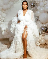 Maternity Gown for Baby Shower Dressing Gown Perspective Sheer Skirt Long Tulle Bridal Robe Puffy Sleepwear for Women Nightwear