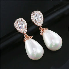 ZAKOL Stylish Teardrop Imitation Pearl Dangle Earrings Water Drop Cubic Zirconia for Women Bridal Earring Wedding Jewelry Bijoux