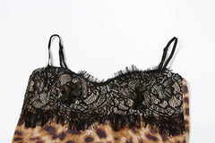 JULISSA MO Patchwork Printed Leopard Lace Women Mini Dress Spaghetti Strap High Waist Dress Summer Slim Elegant Party Club Dress