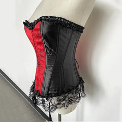 Sexy Lingerie with Garters Sets Women's Lace Hem Overbust Corset Lace Up Zipper Waist Body Shaper Boned Corset Bustier Plus Size