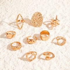 Docona Fashion Elegant Stacking Gold Colour Rings Geometric Design Ring Set Accessories Daily Festival Party Gifts 27910