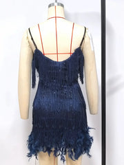 2024 Summer New Fashionable Framed Sequins Feather Patchwork Dress Colorful Amazon Direct Sales Women's Sleeveless Dress