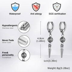 Punk Men's Huggies Earrings,Vintage Long Chain Stainless Steel Ear Drop,Stylish Cross Earring Gift