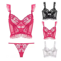 Fashion Comfortable Lace Lingerie with Steel Ring Wrapped Chest Top Bra and Panty Set Sexy Intimates Supply Underwire Female