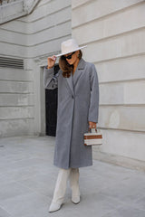 Womens Trench Coat Winter Notched Lapel One Button Mid-Long Pea Coat Casual Work+Office Overcoats Jacket with Pockets