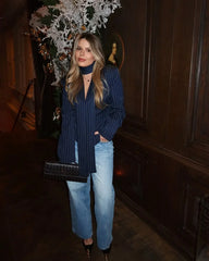 Tossy Elegant Female Striped Suit Coat For Women Scarf Lace-Up Patchwork V-Neck Long Sleeve Luxury Outwear Female Jackets Coat