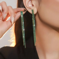 TREAZY Shiny 4 Lines Rhinestone Crystal Tassel Long Earrings for Women Wedding Party Hanging Dangle Earrings Bridal Brincos