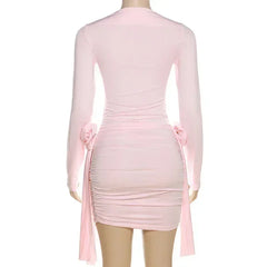 Trendix Long Sleeve Elegant Dress Women Summer Slim Floral Patchwork Mini Dresses Ladies Solid High Street Trendy Vacation Dress