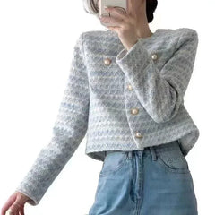 ITOOLIN Autumn Winter Women Elegant Tweed Cardigan Short Coat With Pocket Single Breasted Jacket For Women Loose Outwear 2024